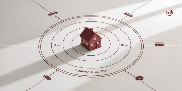 House surrounded by circular commute zones at 5 and 10 miles