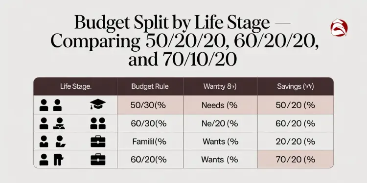 Comparison table of budget rules by life stage