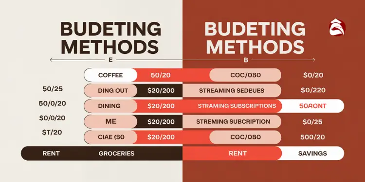 Horizontal comparison of budget methods for expenses like rent and subscriptions