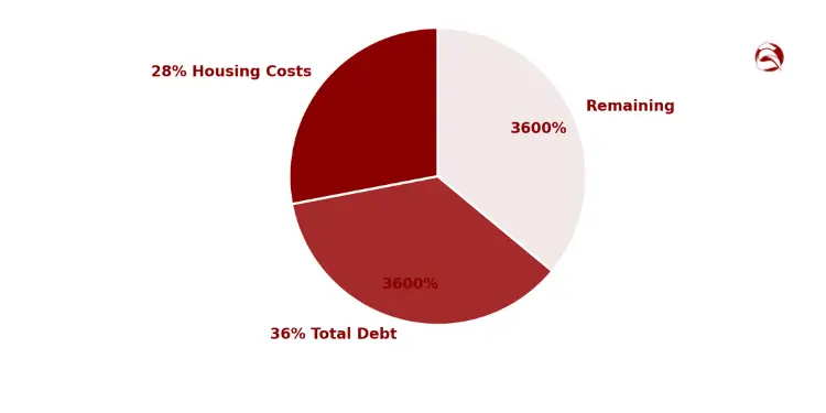 Pie chart showing 28% housing cost, 36% total debt, and remaining income