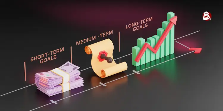 Short, medium, and long-term goals shown along a timeline with icons
