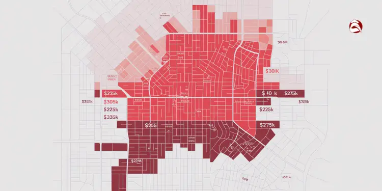 Heat map of city neighborhoods with labeled home prices