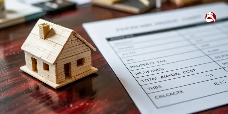 Model house next to list of annual tax and insurance costs