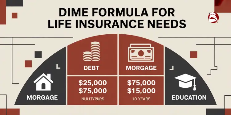 Infographic showing DIME formula with debt, mortgage, and education