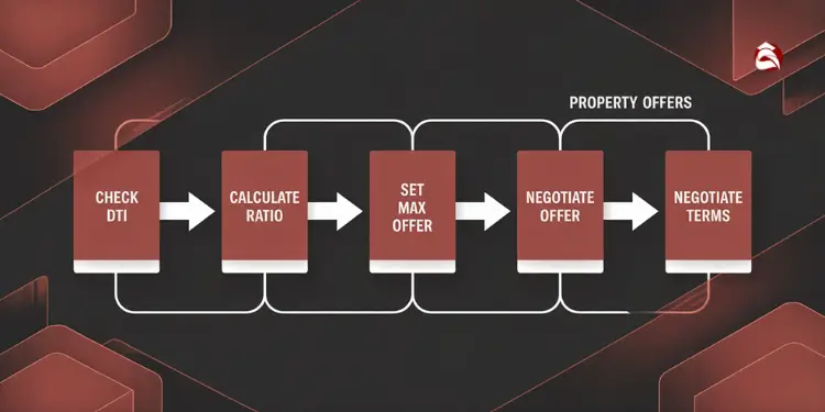 Step-by-step flowchart showing home offer process from DTI to negotiation