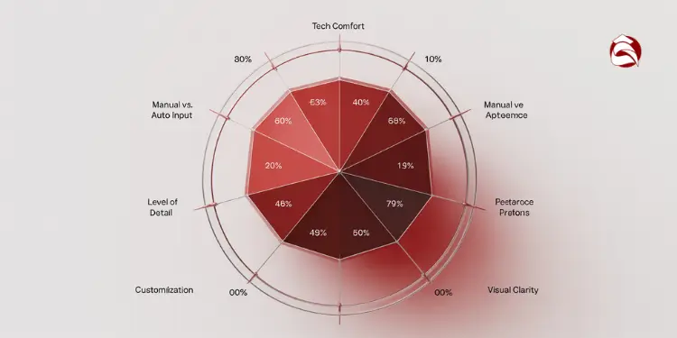 Radar chart with metrics like tech comfort and visual clarity