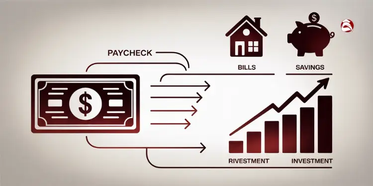 Arrows showing money auto-moving to bills and savings