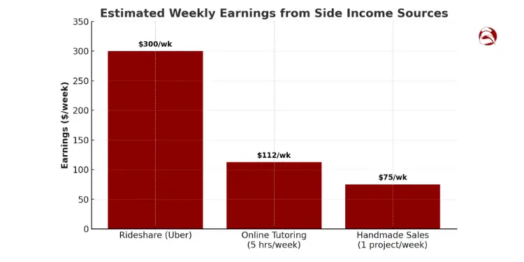 Bar chart of weekly earnings from side hustles
