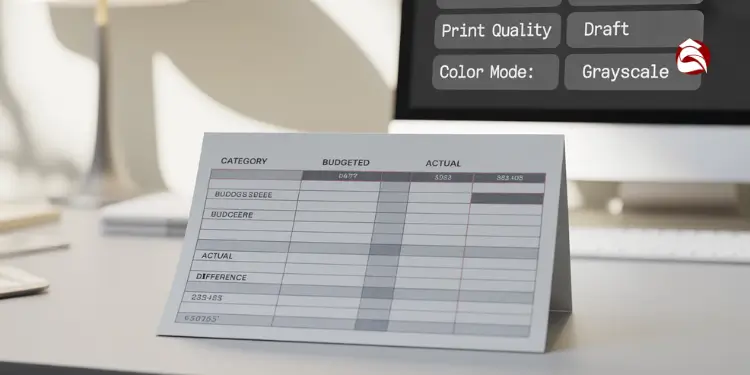 Folded grayscale budget comparison chart on a desk