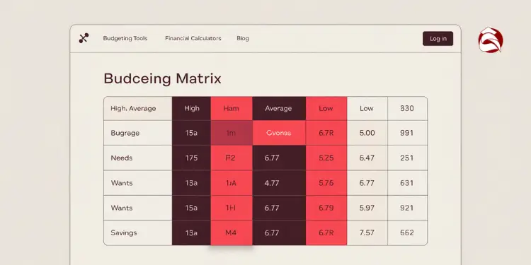 Budgeting matrix showing category adjustments for variable income