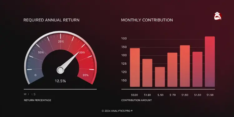 Gauge showing required return and chart of monthly contributions