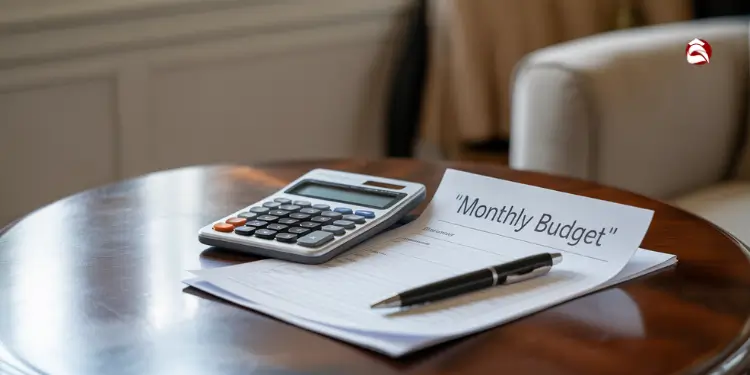 Budget planning sheet with calculator and pen