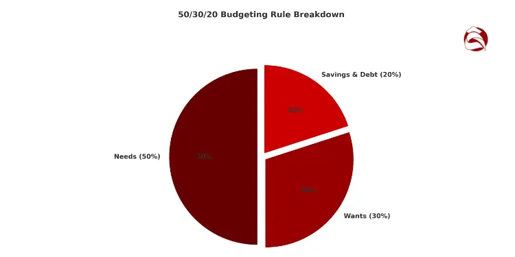 Pie chart illustrating 50/30/20 budgeting rule