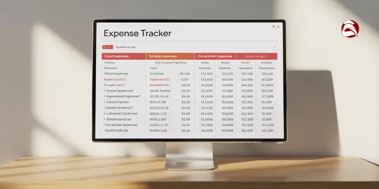 Expense tracker spreadsheet shown on desktop monitor