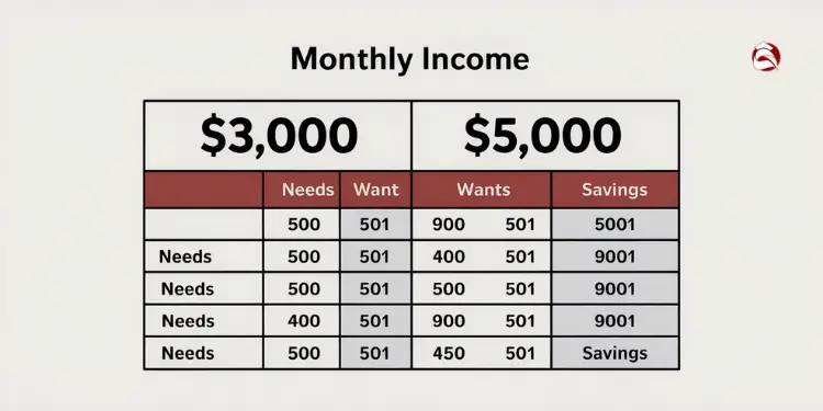Table of 50/30/20 allocations for $3k & $5k