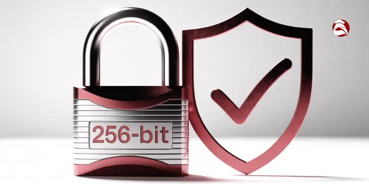 Security icons showing 256-bit encryption and shield
