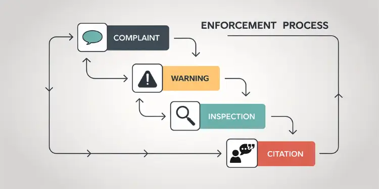 Diagram showing enforcement workflow from initial complaint through to final citation.