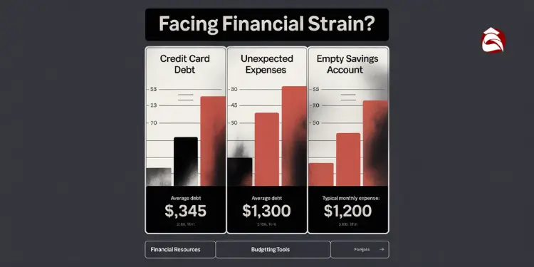 Three-column graphic showing credit card debt, expenses, and savings gaps