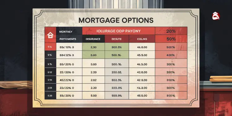 Table listing mortgage insurance, payments, and down payment tiers