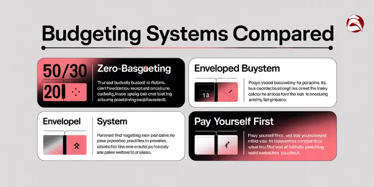 Graphic comparing zero-based, envelope, and pay-yourself-first budgeting