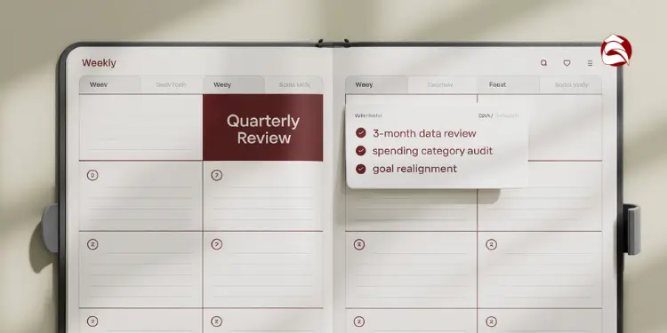 Quarterly financial review checklist in a digital planner