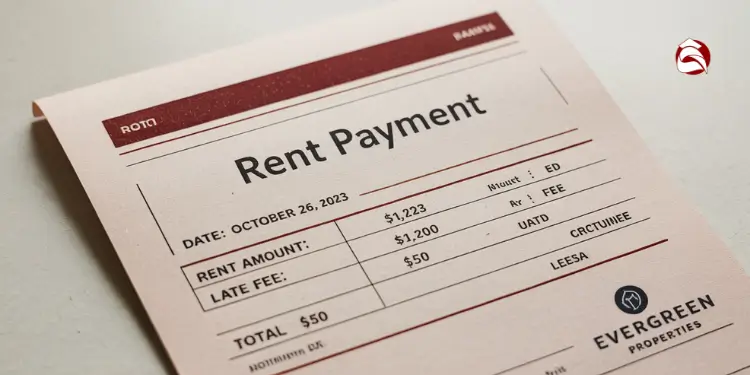 Rent payment slip showing rent, late fee, and total due