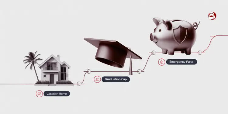 Visual timeline of financial goals from home to emergency fund