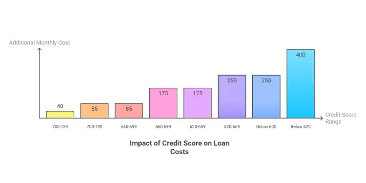 Bar chart showing higher loan costs as credit scores decrease