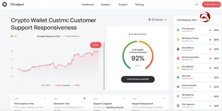 Dashboard showing crypto wallet support metrics and satisfaction rate