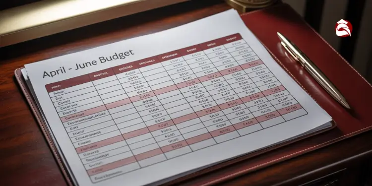 Paper budget titled “April – June Budget” showing personalized expense categories