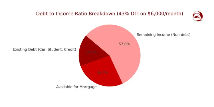 Debt-to-income pie chart showing income and debt portions