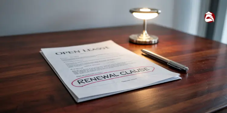 Open lease document on desk with renewal clause circled in red