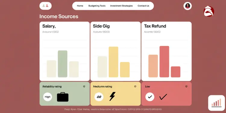 Dashboard showing salary, side gig, and tax refund income sources