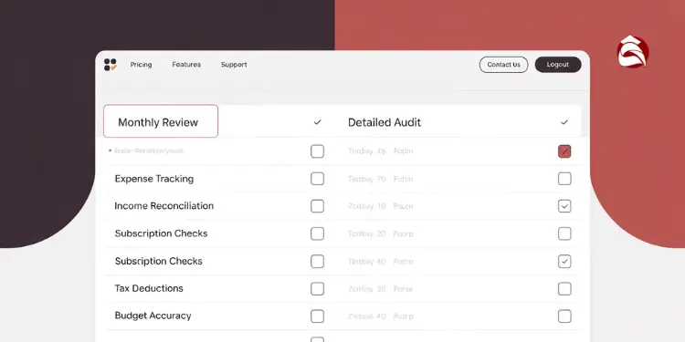Audit checklist comparing tasks for monthly review and detailed audit
