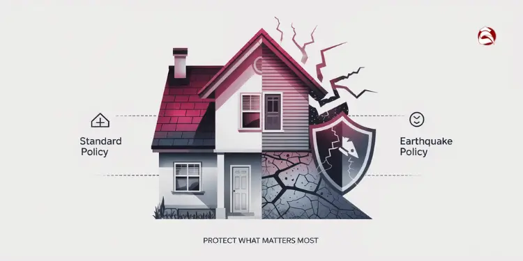 Split house showing standard vs earthquake insurance coverage