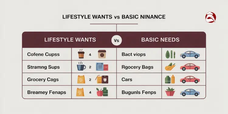 Table comparing lifestyle wants with basic needs using icons