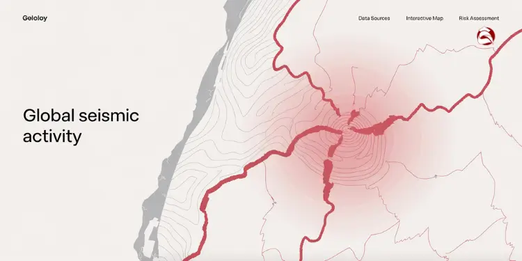 Global seismic activity map with epicenter highlighted