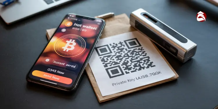Phone with crypto hot wallet app and printed private key