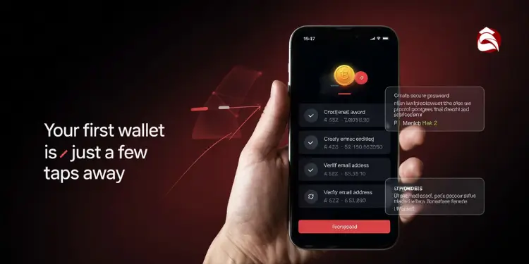 Phone screen showing crypto wallet onboarding checklist