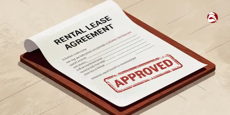 Rental lease agreement paper stamped with approved on clipboard
