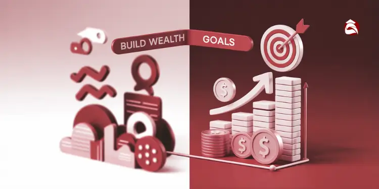 Visual split of abstract wealth building and clear goal achievement symbols