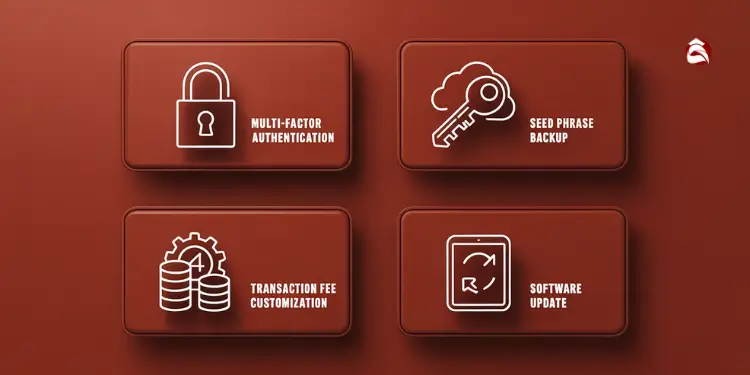 Stylized icons showing four essential Ethereum wallet features