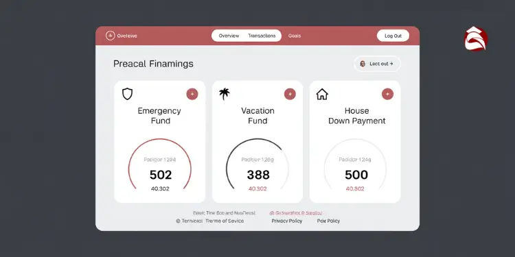 Dashboard with progress for emergency, vacation, and home funds