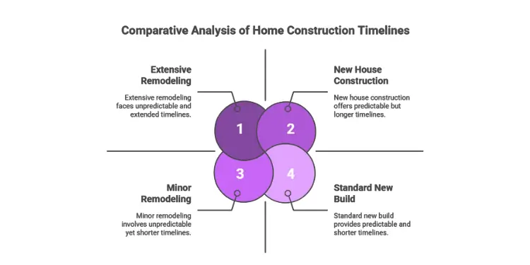 Graphic with four quadrants labeled extensive remodel, minor remodel, new house construction, and standard new build.