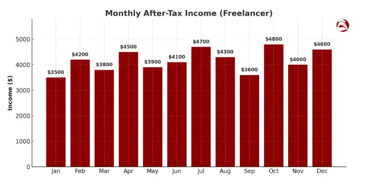 Bar chart of monthly freelancer income from January to December