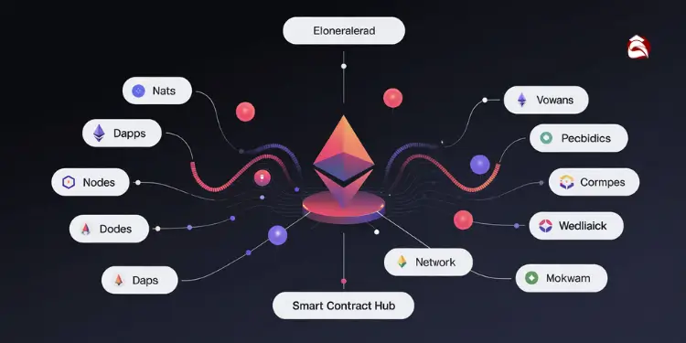 Infographic of Ethereum network and smart contract elements