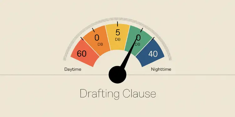Meter graphic labeled Drafting Clause showing decibel limits from 60 dB to 40 dB.