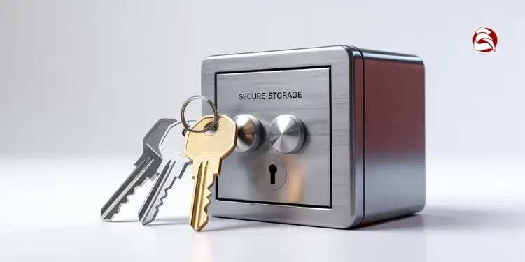 Metal safe labeled secure storage with two keys in front