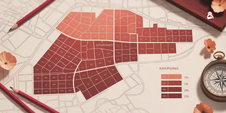 Map showing established and emerging neighborhood price zones