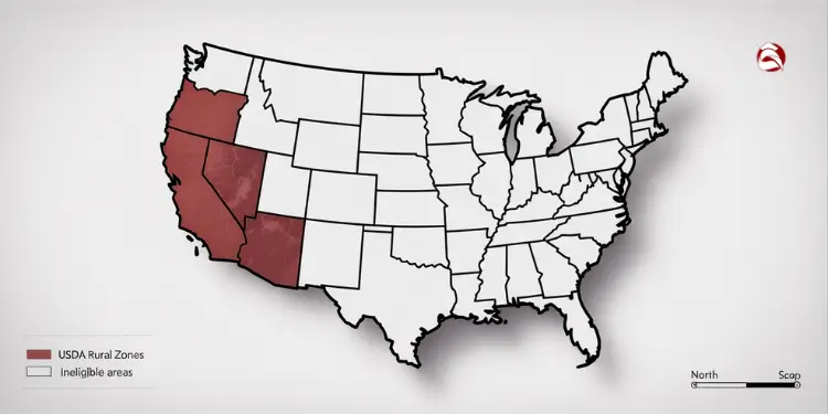 U.S. map highlighting USDA rural zones and ineligible areas
